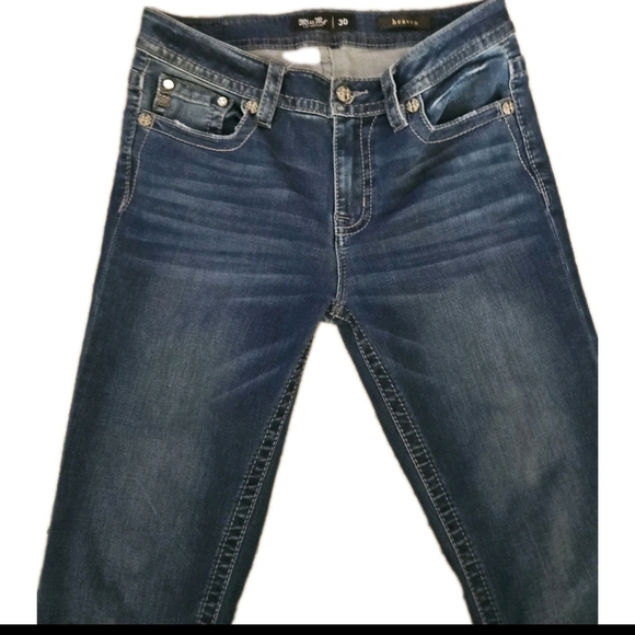 Miss Me Womens Dark Wash Heaven Mid Rise Skinny Jean With Rhinestones 30 - Picture 4 of 13
